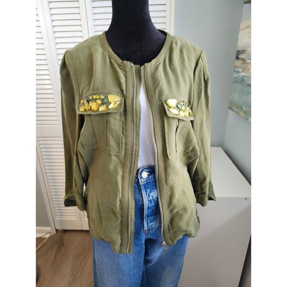 H&M Olive Beaded Utility Jacket - Medium - Picture 2 of 9